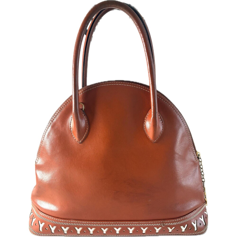 Vintage Yves Saint Laurent Rive Gauche Cognac Leather Dome Bag | Rare Y Cutout